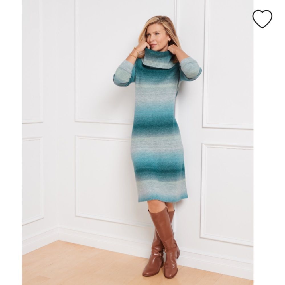 Talbots Cowl Neck Sweater‎ Dress Blue Ombre PL  Nwt in packaging